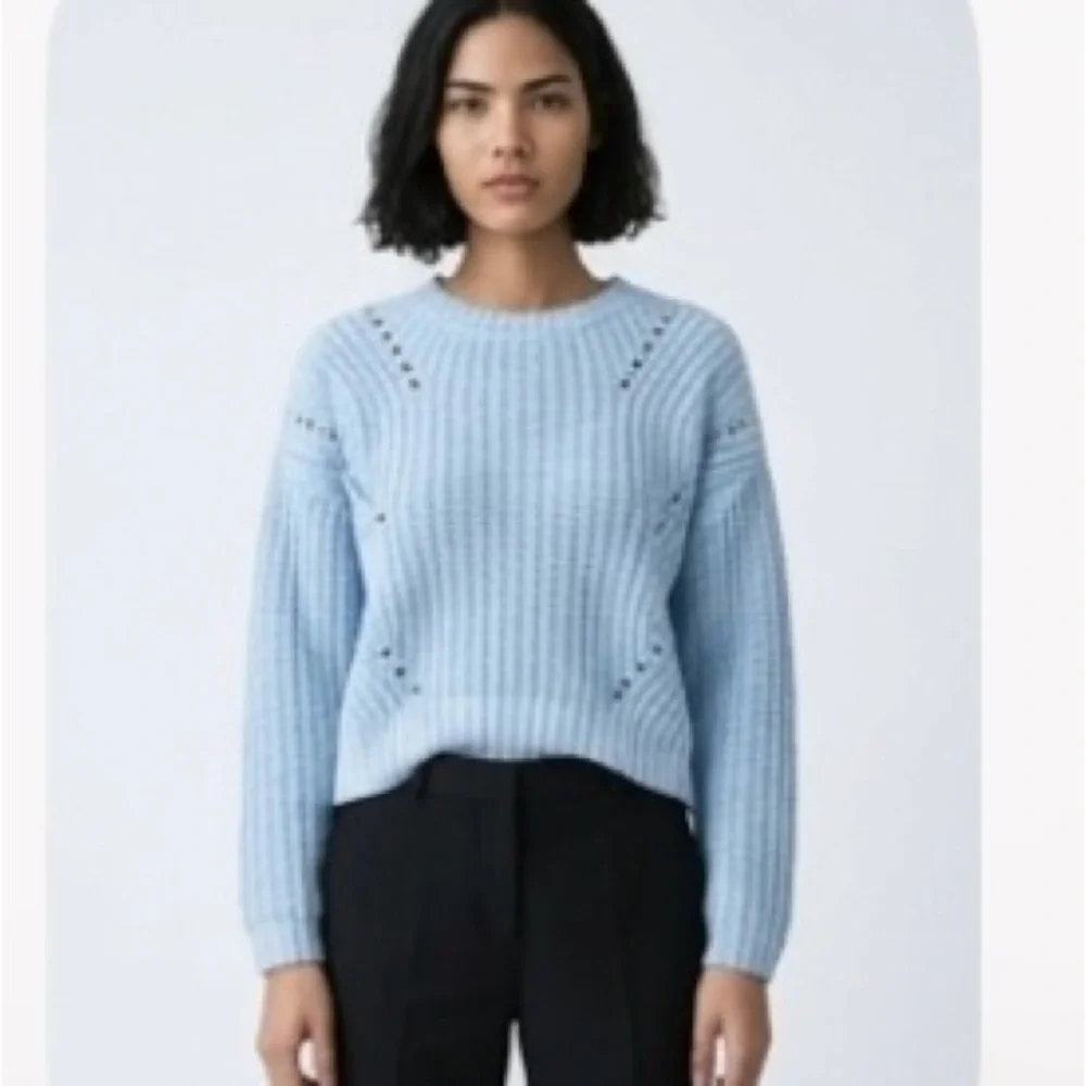 SO Light Blue Open-Knit Chunky Crewneck Sweater- Super Soft